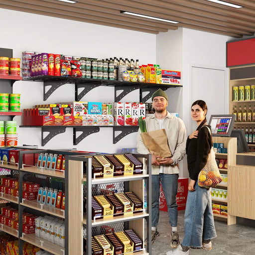 23.6*35.4 Inch Wall Mounted Wall Shelf for Garage Heavy Duty Wall Shelf, Supermarket Storage Shelf, Black, 2-Pack Default -DTYStore