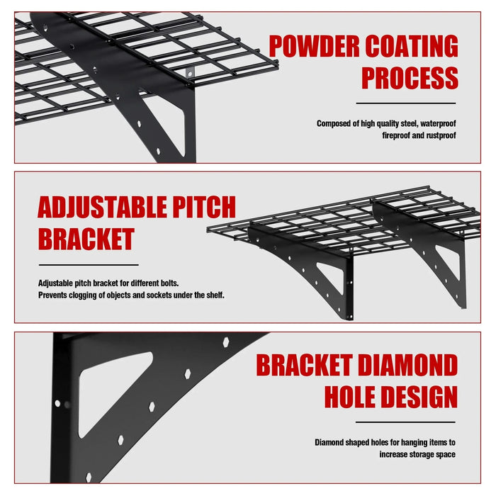 23.6*35.4 Inch Wall Mounted Wall Shelf for Garage Heavy Duty Wall Shelf, Supermarket Storage Shelf, Black, 2-Pack Default -DTYStore