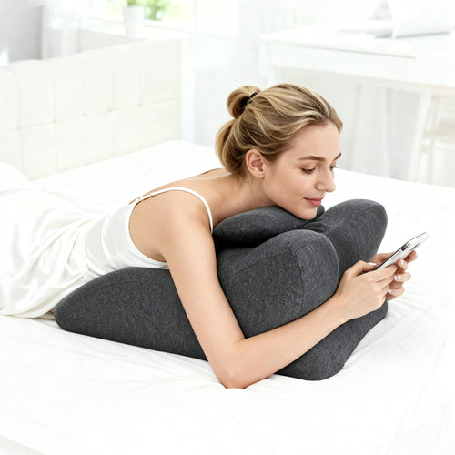Ergonomic Spinal Posture Support Bed Pillow in Dark Grey with Multi-Functional Memory Foam Design - Image 2
