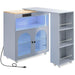 Rolling Kitchen Island With Extended Table, Kitchen Island on Wheels with LED Lights,Power Outlets and 2 Fluted Glass Doors, Kitchen Island with a Storage Compartment and Side 3 Open Shelves, Grey - DTYStore