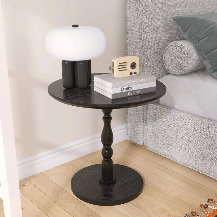 23'' Black Accent Round Table, Round Side Table, Small Table for Small Spaces, Modern Accent Nightstand with Solid Wood Leg for Living Room, Bedroom, Corners, and Office (Black) Default -DTYStore
