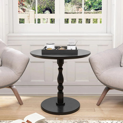 23'' Black Accent Round Table, Round Side Table, Small Table for Small Spaces, Modern Accent Nightstand with Solid Wood Leg for Living Room, Bedroom, Corners, and Office (Black) Default -DTYStore