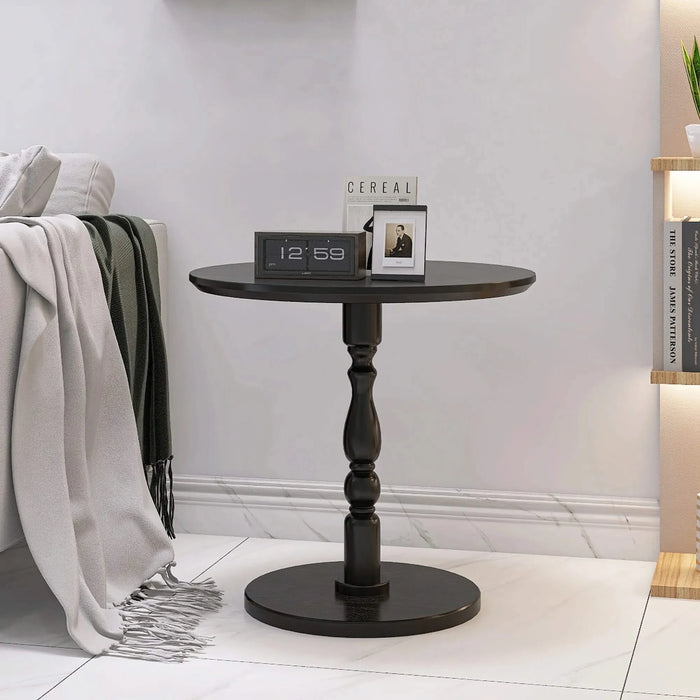 23'' Black Accent Round Table, Round Side Table, Small Table for Small Spaces, Modern Accent Nightstand with Solid Wood Leg for Living Room, Bedroom, Corners, and Office (Black) Default -DTYStore