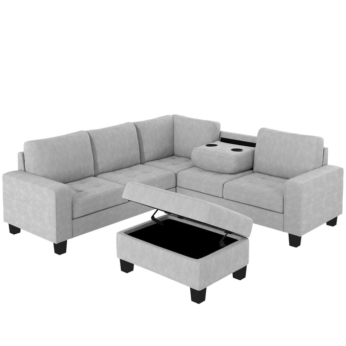 Orisfur. Sectional Corner Sofa L-shape Couch Space Saving with Storage Ottoman & Cup Holders Design for Large Space Dorm Apartment,Light Grey - DTYStore