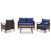 GO 4-Piece Garden Furniture, Patio Seating Set, PE Rattan Outdoor Sofa Set, Wood Table and Legs, Brown and Blue - DTYStore