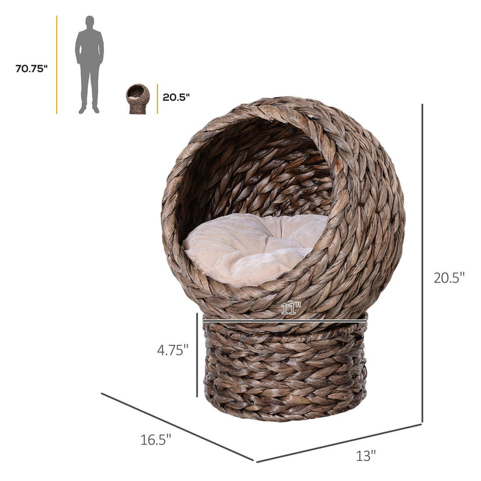 Handwoven Elevated Cat Bed with Soft Cushion & Cat Egg Chair Shape, Cat Basket Bed Kitty House with Stand, Raised Wicker Cat Bed for Indoor Cats, 23.5" H, Gray - DTYStore