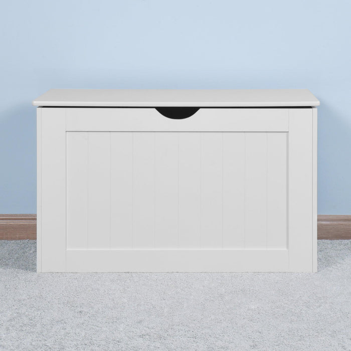 White Lift Top Entryway Storage Cabinet with 2 Safety Hinge, Wooden Toy Box - DTYStore