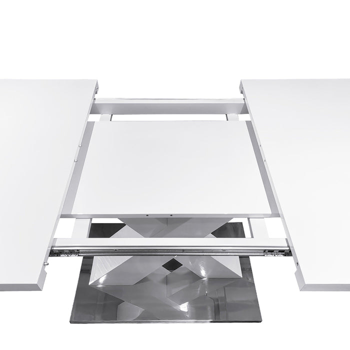 Modern Square Dining Table, Stretchable, White Table Top+MDF X-Shape Table Leg with Metal Base - DTYStore