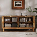 Retro 4-Door Sideboard with Large Storage Space Artificial Rattan Doors and Transparent Glass, Accent Cabinet for Entryway Dining Room Kitchen Living Room,(Antique Brown) - DTYStore