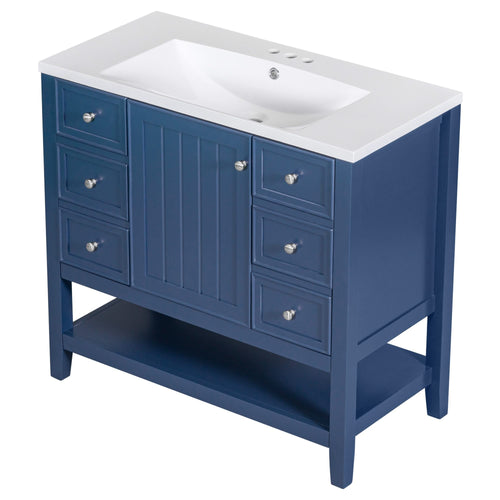 36' Bathroom Vanity with Sink, One Cabinet and Three Drawers, Solid Wood and MDF Board, Blue (Old Sku:SY999505AAC-6) - Image 19