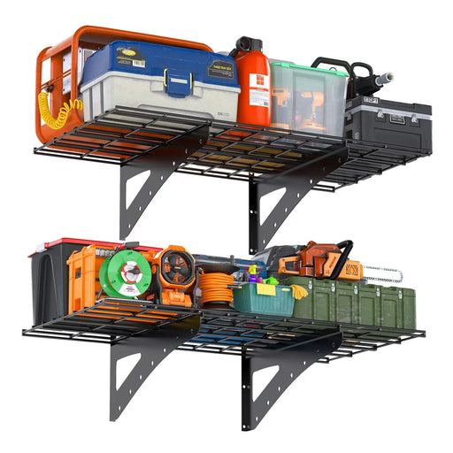 24*48 Inch Wall Mounted Wall Shelf for Garage Heavy Duty Wall Shelf, Supermarket Storage Shelf, Black, 2-Pack Default -DTYStore