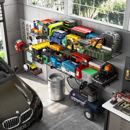 24*48 Inch Wall Mounted Wall Shelf for Garage Heavy Duty Wall Shelf, Supermarket Storage Shelf, Black, 2-Pack Default -DTYStore