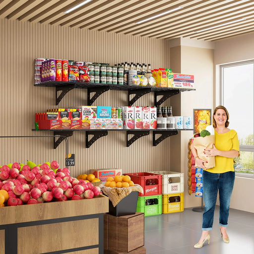 24*48 Inch Wall Mounted Wall Shelf for Garage Heavy Duty Wall Shelf, Supermarket Storage Shelf, Black, 2-Pack Default -DTYStore