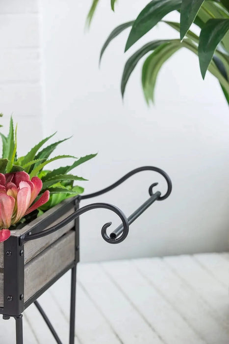24.4x12.6x15.4' Rustic Black Trolley Cart Plant Stand, Planter Default -DTYStore