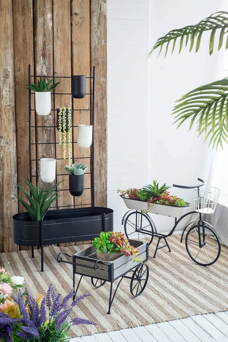 24.4x12.6x15.4' Rustic Black Trolley Cart Plant Stand, Planter Default -DTYStore