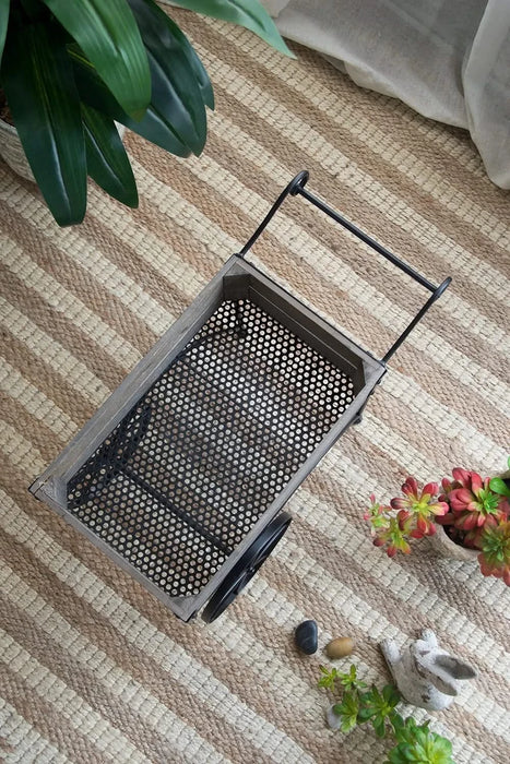 24.4x12.6x15.4' Rustic Black Trolley Cart Plant Stand, Planter Default -DTYStore
