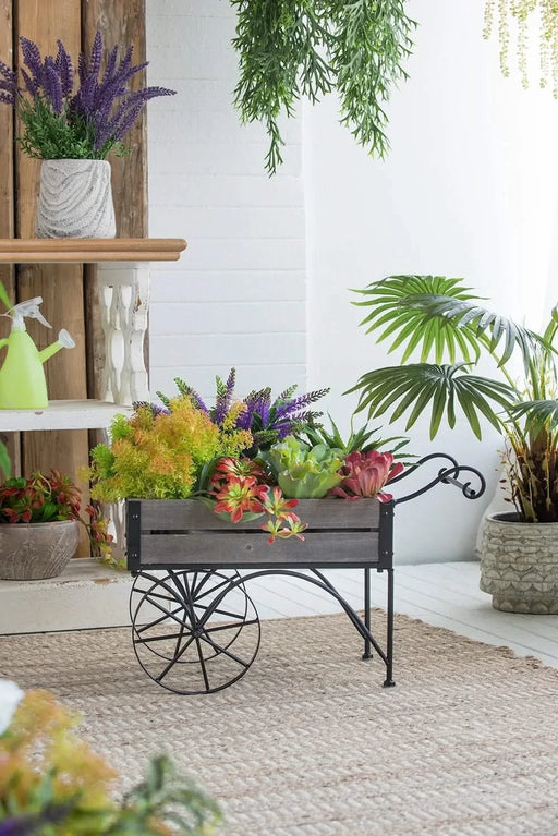 24.4x12.6x15.4' Rustic Black Trolley Cart Plant Stand, Planter Default -DTYStore