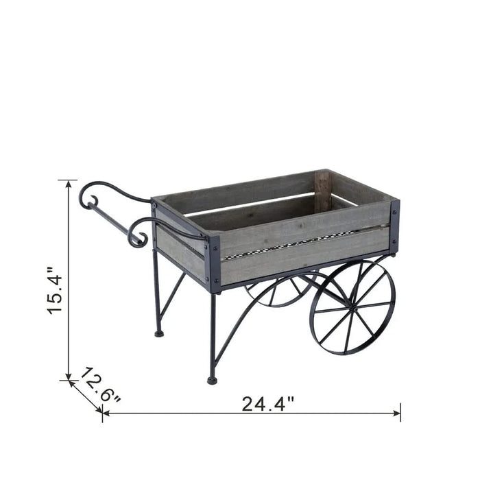 24.4x12.6x15.4' Rustic Black Trolley Cart Plant Stand, Planter Default -DTYStore