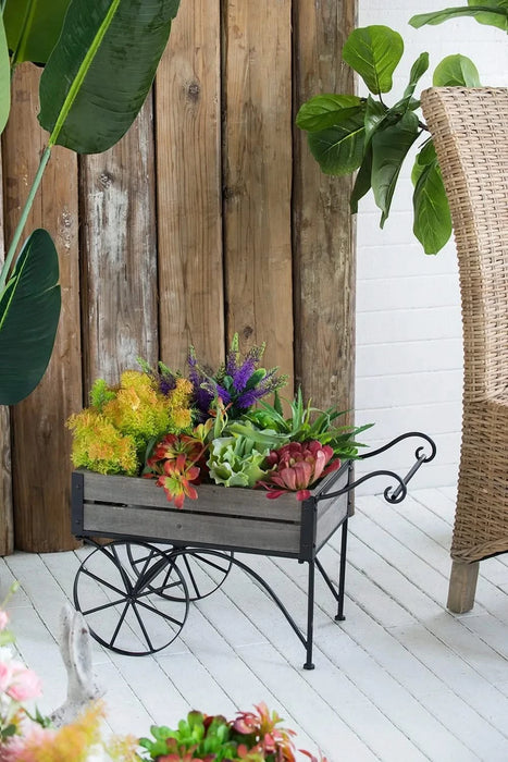 24.4x12.6x15.4' Rustic Black Trolley Cart Plant Stand, Planter Default -DTYStore