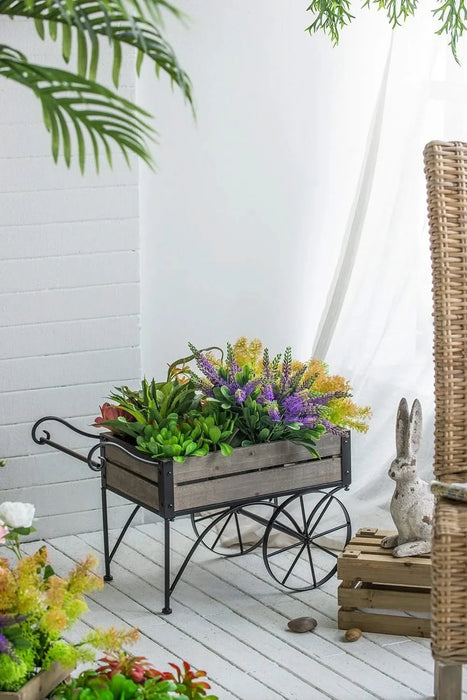 24.4x12.6x15.4' Rustic Black Trolley Cart Plant Stand, Planter Default -DTYStore