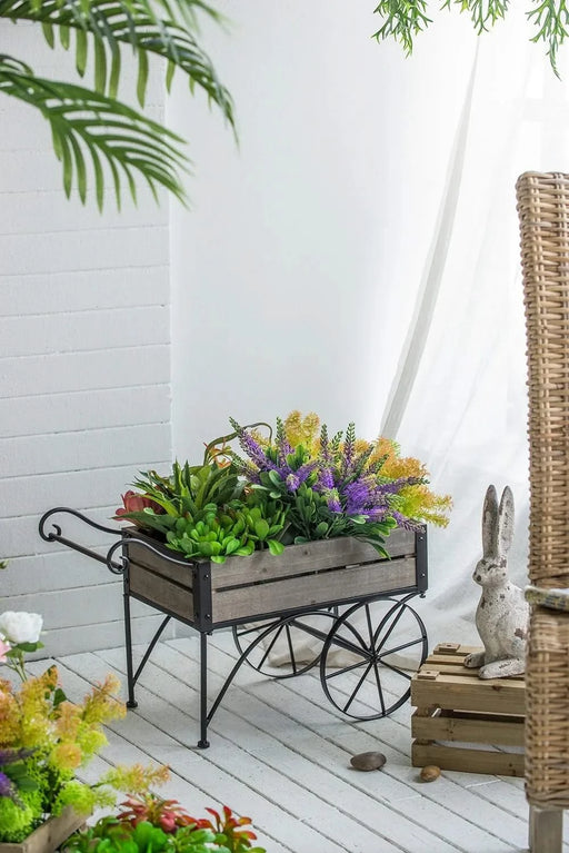 24.4x12.6x15.4' Rustic Black Trolley Cart Plant Stand, Planter Default -DTYStore