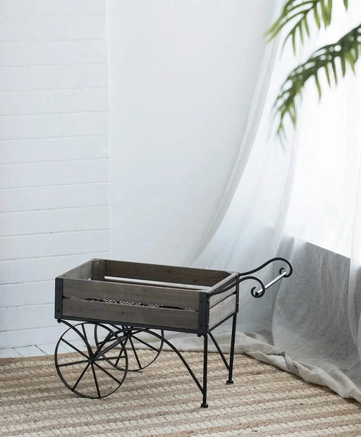 24.4x12.6x15.4' Rustic Black Trolley Cart Plant Stand, Planter Default -DTYStore