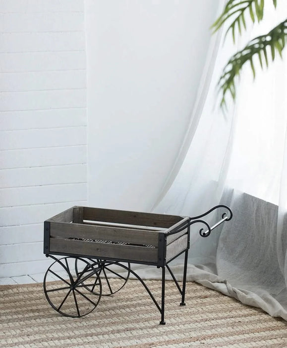 24.4x12.6x15.4' Rustic Black Trolley Cart Plant Stand, Planter Default -DTYStore
