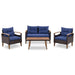 GO 4-Piece Garden Furniture, Patio Seating Set, PE Rattan Outdoor Sofa Set, Wood Table and Legs, Brown and Blue - DTYStore