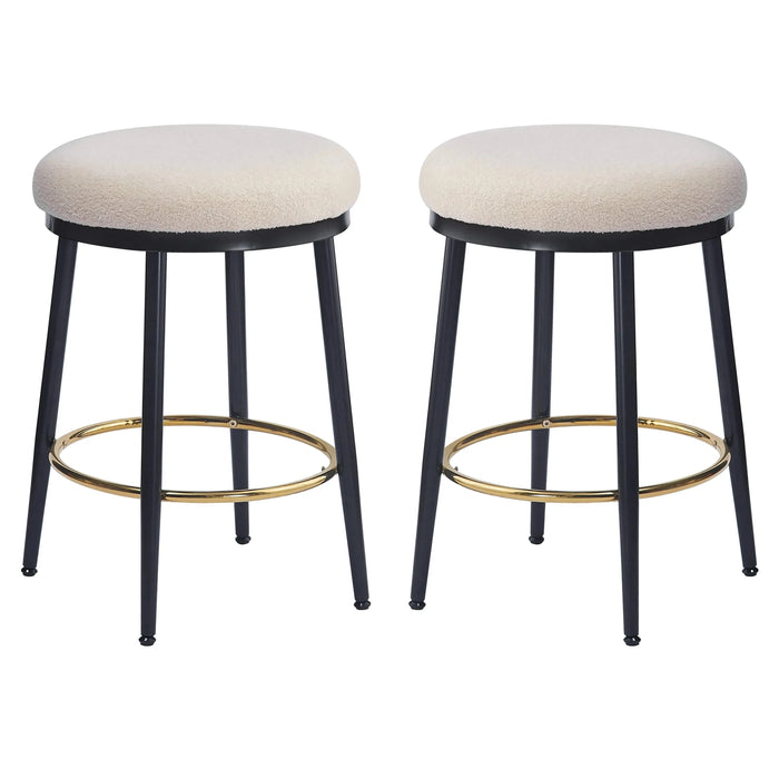 24.75'' Modern Counter Stools Set of 2,White Counter Stools with iron Frame,Sponge cushion,Footrest,suitable for Kitchen/Bedroom/Dining Room. Default -DTYStore