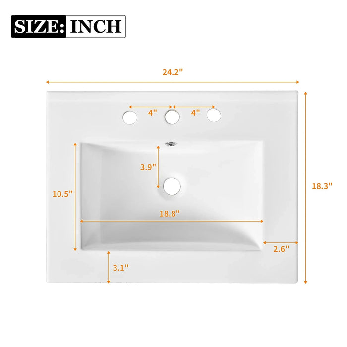 24'' Bathroom Vanity Cabinet with Ceramic Sink Combo Set, Solid Wood Frame Modern Bathroom Storage Cabinet with 2 Drawers, Black Default -DTYStore