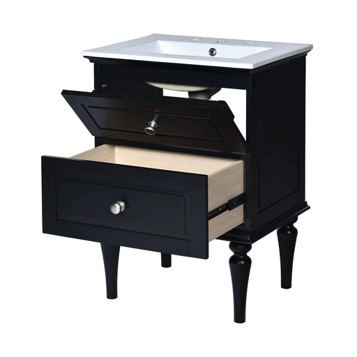 24'' Bathroom Vanity Cabinet with Ceramic Sink Combo Set, Solid Wood Frame Modern Bathroom Storage Cabinet with 2 Drawers, Black Default -DTYStore