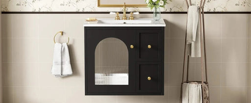 24' Bathroom Vanity Set Wall Mounted for Small Space, Bathroom Cabinet with Ceramic Sink, 2 Drawers and 1 Soft-Close Door Default -DTYStore