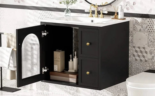24' Bathroom Vanity Set Wall Mounted for Small Space, Bathroom Cabinet with Ceramic Sink, 2 Drawers and 1 Soft-Close Door Default -DTYStore