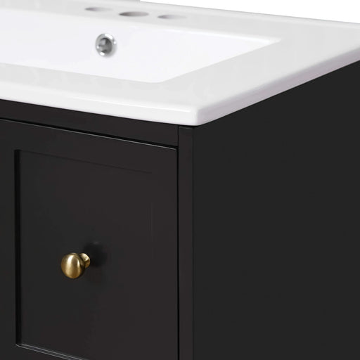 24' Bathroom Vanity Set Wall Mounted for Small Space, Bathroom Cabinet with Ceramic Sink, 2 Drawers and 1 Soft-Close Door Default -DTYStore