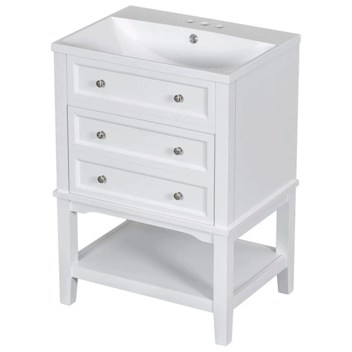 24' Bathroom Vanity With Sink, Bathroom Storage Cabinet with Drawer and Open Shelf, Solid Wood Frame, White (Old Sku:SY999991AAK) Default -DTYStore