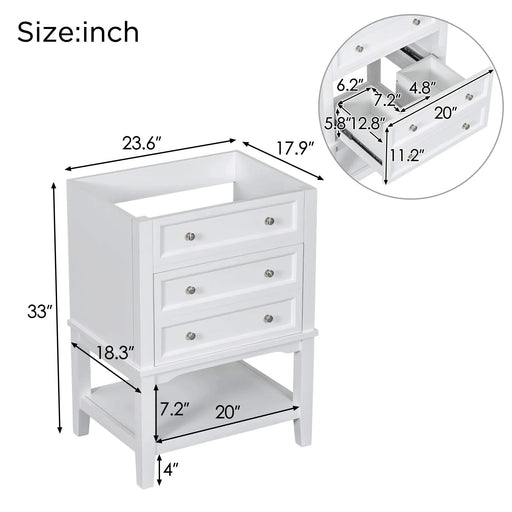 24' Bathroom Vanity With Sink, Bathroom Storage Cabinet with Drawer and Open Shelf, Solid Wood Frame, White (Old Sku:SY999991AAK) Default -DTYStore