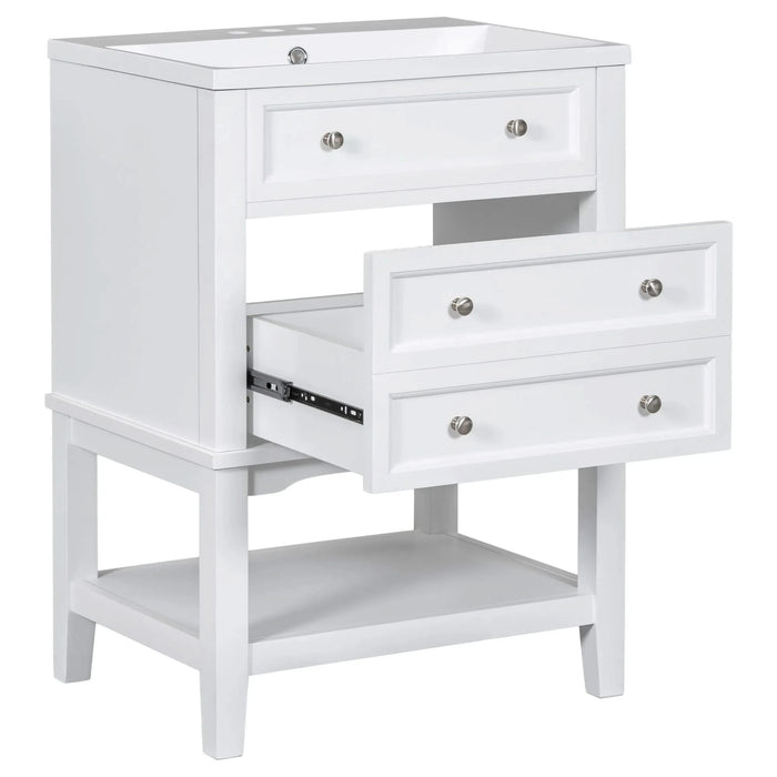 24' Bathroom Vanity With Sink, Bathroom Storage Cabinet with Drawer and Open Shelf, Solid Wood Frame, White (Old Sku:SY999991AAK) Default -DTYStore
