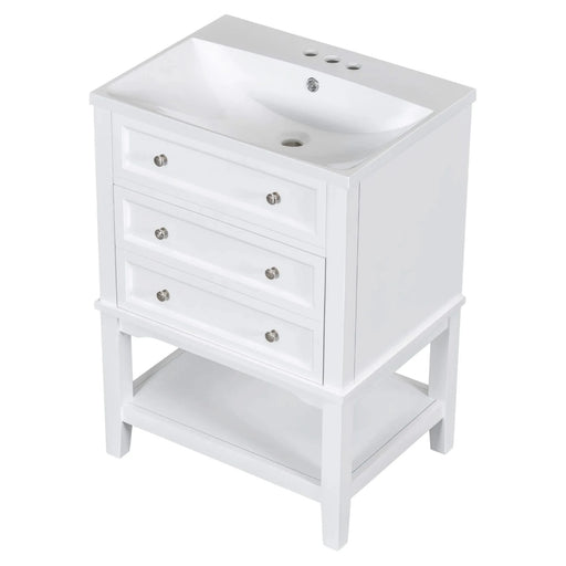 24' Bathroom Vanity With Sink, Bathroom Storage Cabinet with Drawer and Open Shelf, Solid Wood Frame, White (Old Sku:SY999991AAK) Default -DTYStore