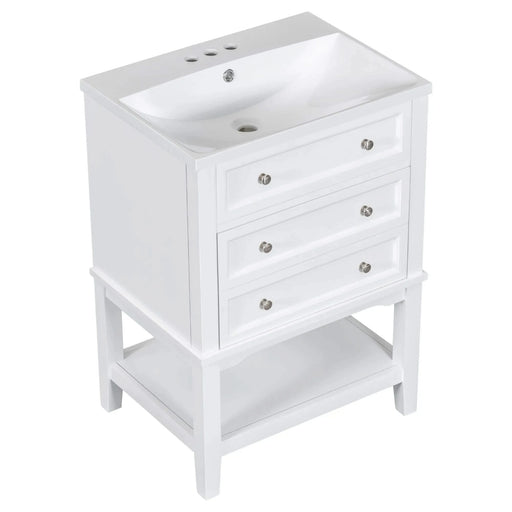 24' Bathroom Vanity With Sink, Bathroom Storage Cabinet with Drawer and Open Shelf, Solid Wood Frame, White (Old Sku:SY999991AAK) Default -DTYStore