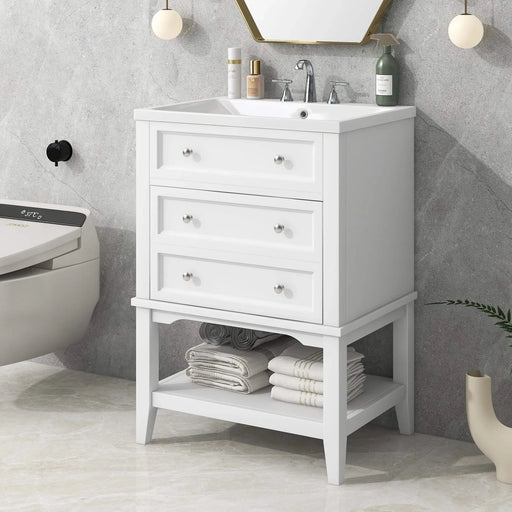 24' Bathroom Vanity With Sink, Bathroom Storage Cabinet with Drawer and Open Shelf, Solid Wood Frame, White (Old Sku:SY999991AAK) Default -DTYStore