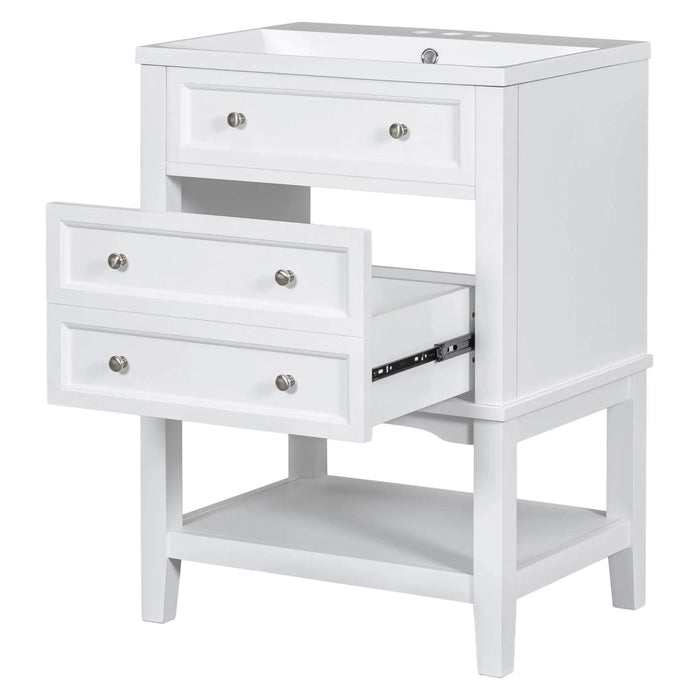 24' Bathroom Vanity With Sink, Bathroom Storage Cabinet with Drawer and Open Shelf, Solid Wood Frame, White (Old Sku:SY999991AAK) Default -DTYStore