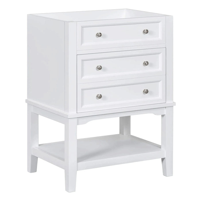 24' Bathroom Vanity Without Sink, Base Only, Solid Wood Frame, Bathroom Storage Cabinet with Drawer and Open Shelf, White Default -DTYStore