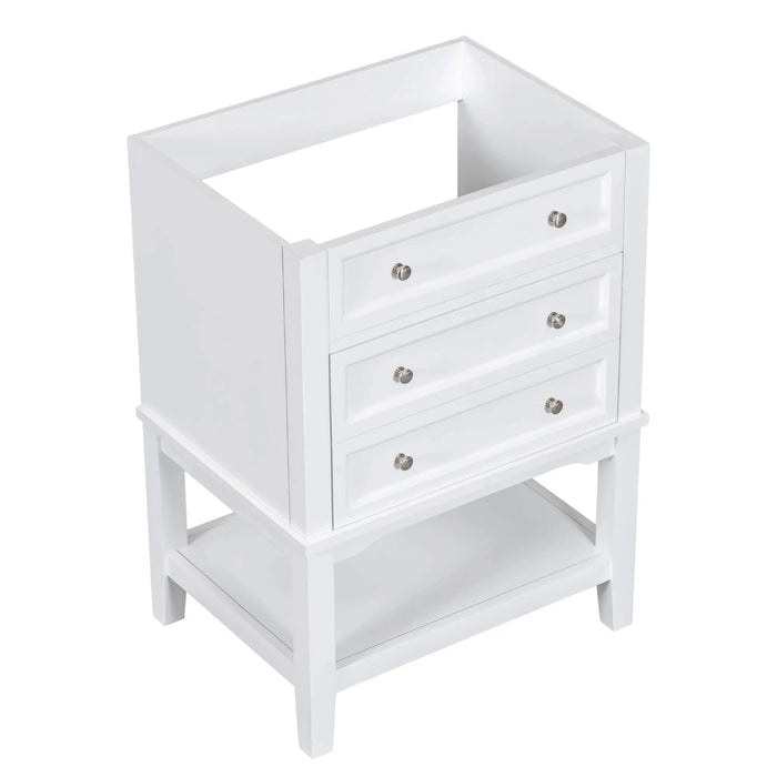 24' Bathroom Vanity Without Sink, Base Only, Solid Wood Frame, Bathroom Storage Cabinet with Drawer and Open Shelf, White Default -DTYStore
