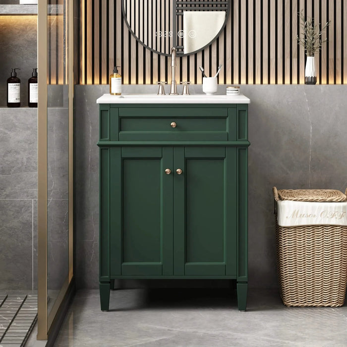 24' Bathroom Vanity with 2 Doors and Tip-Out Drawer, Bathroom Storage Cabinet with Sink, Soft-Closing Doors with Organizers Default -DTYStore