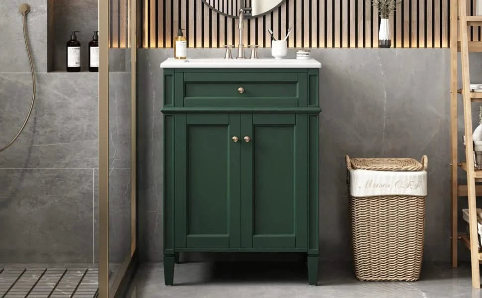 24' Bathroom Vanity with 2 Doors and Tip-Out Drawer, Bathroom Storage Cabinet with Sink, Soft-Closing Doors with Organizers Default -DTYStore