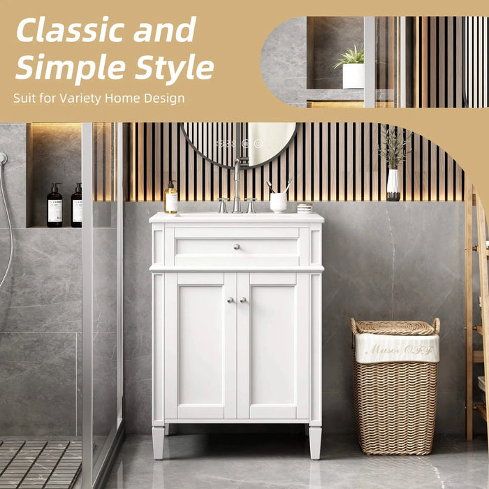 24' Bathroom Vanity with 2 Doors and Tip-Out Drawer, Bathroom Storage Cabinet with Sink, Soft-Closing Doors with Organizers Default -DTYStore