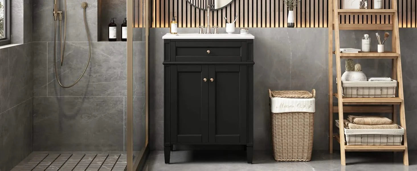 24' Bathroom Vanity with 2 Doors and Tip-Out Drawer, Bathroom Storage Cabinet with Sink, Soft-Closing Doors with Organizers Default -DTYStore