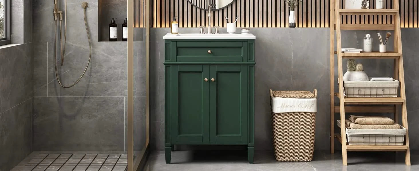 24' Bathroom Vanity with 2 Doors and Tip-Out Drawer, Bathroom Storage Cabinet with Sink, Soft-Closing Doors with Organizers Default -DTYStore