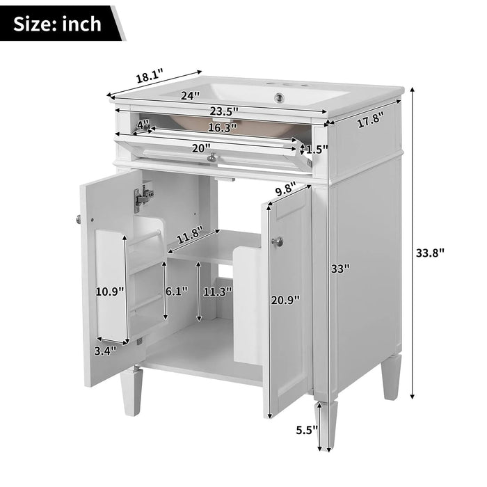 24' Bathroom Vanity with 2 Doors and Tip-Out Drawer, Bathroom Storage Cabinet with Sink, Soft-Closing Doors with Organizers Default -DTYStore