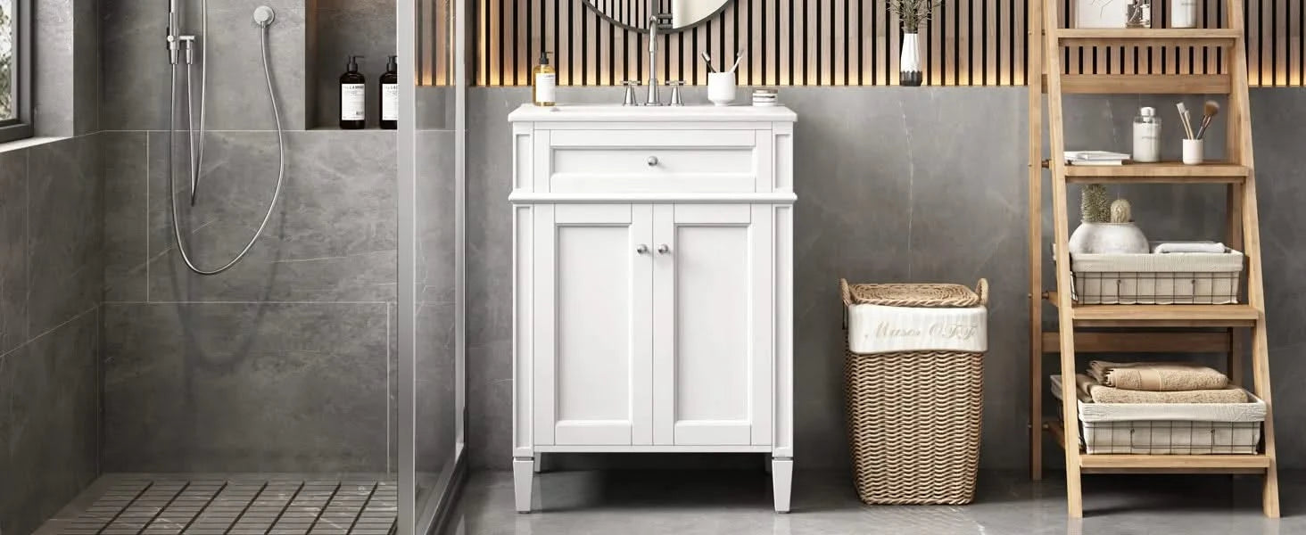 24' Bathroom Vanity with 2 Doors and Tip-Out Drawer, Bathroom Storage Cabinet with Sink, Soft-Closing Doors with Organizers Default -DTYStore